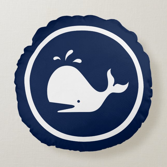 Almost Navy blue Sailboat WHALE nautical Round Pillow (Front)