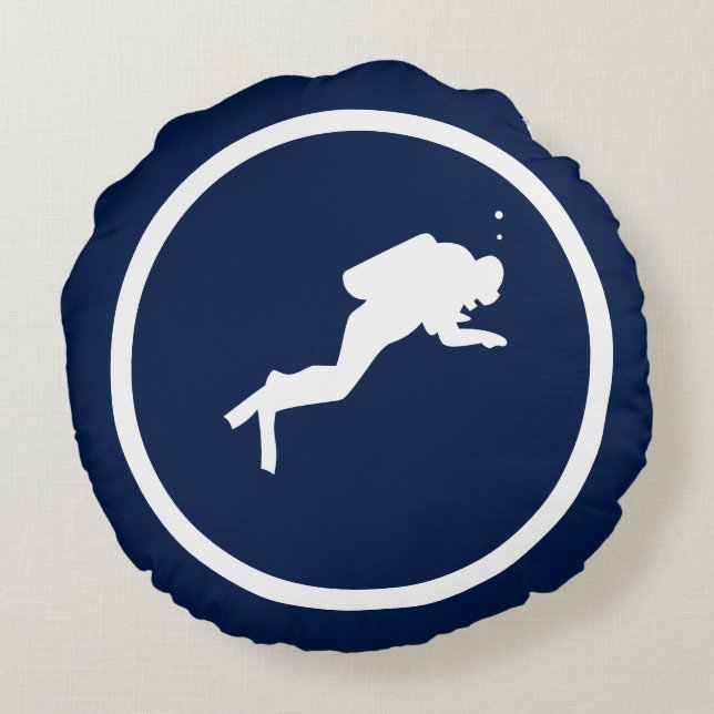 Almost Navy blue shark SCUBA DIVER nautical Round Pillow (Back)
