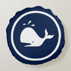 Almost Navy blue WHALE nautical Round Pillow