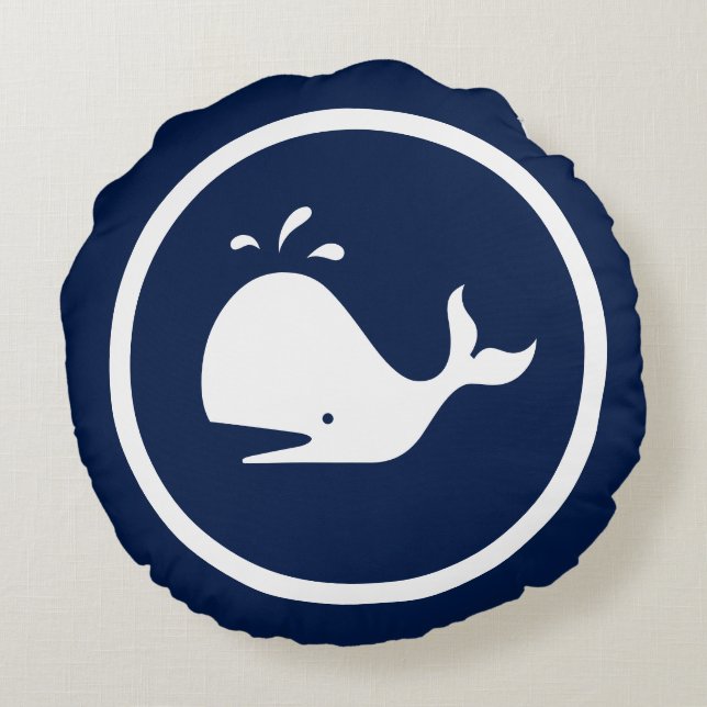 Almost Navy blue WHALE nautical Round Pillow (Back)