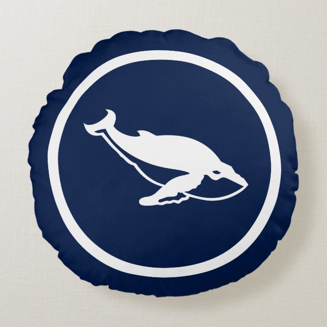 Almost Navy blue whale whales nautical Round Pillow (Front)