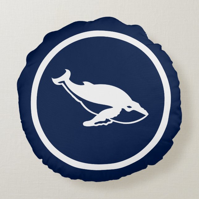 Almost Navy blue whale whales nautical Round Pillow (Back)