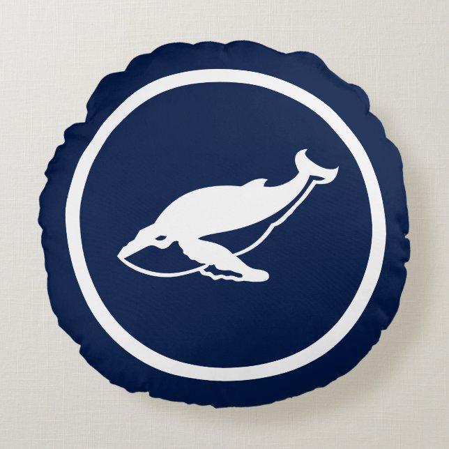 Almost Navy blue whale whales nautical Round Pillow (Front)