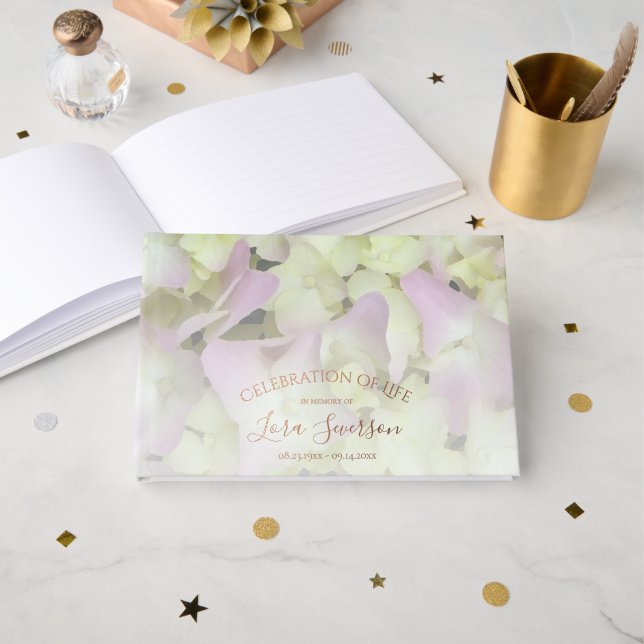 Almost Pink Hydrangea Celebration of Life Memorial Guest Book (Front Open)