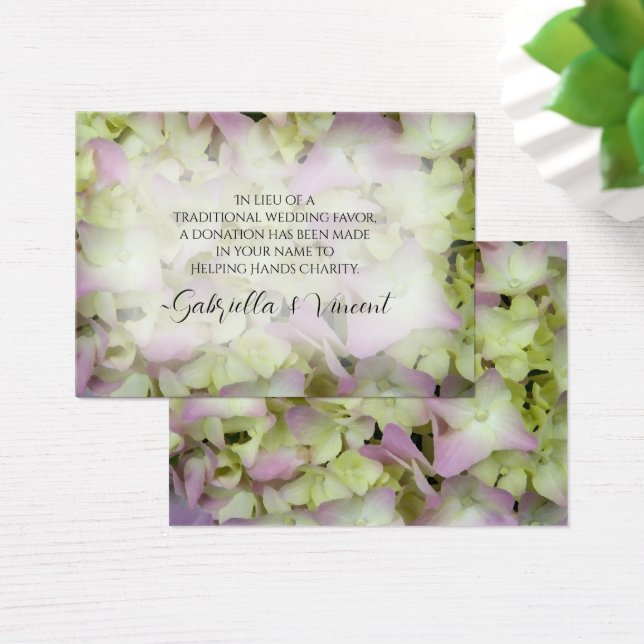 Almost Pink Hydrangea Wedding Charity Favour Card (Desk)