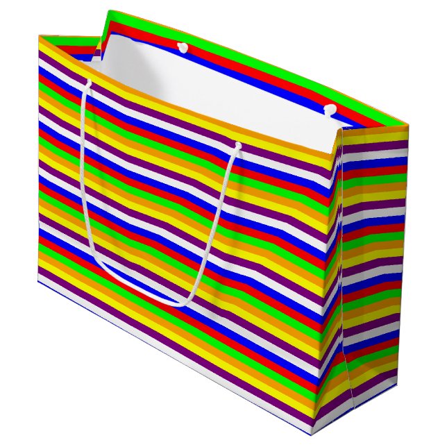 Almost-Rainbow Horizontal Stripes Large Gift Bag (Front Angled)