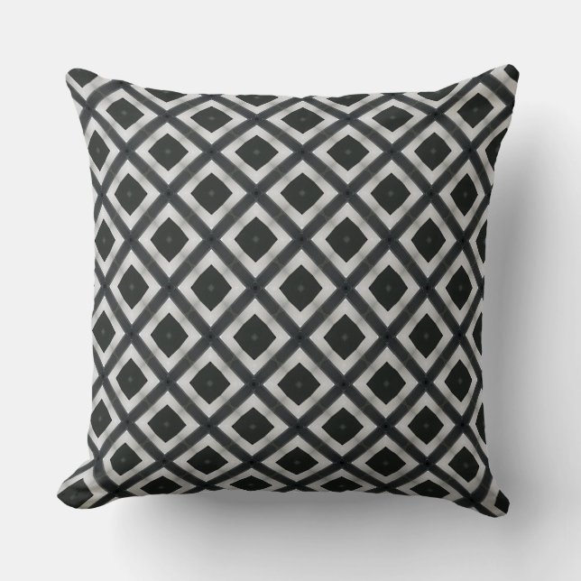 Almost Square Grey and Black Tiles Throw Pillow (Front)