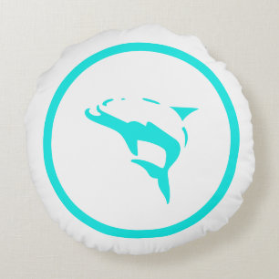 Almost teal blue white DOLPHIN nautical Round Pillow