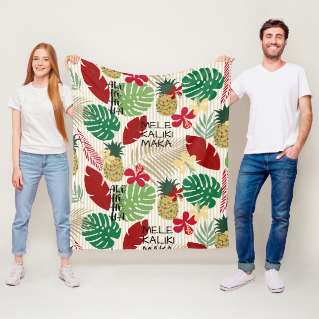 ALO-HO-HO-HA Hawaiian Tropical Holiday  Fleece Blanket (In Situ)