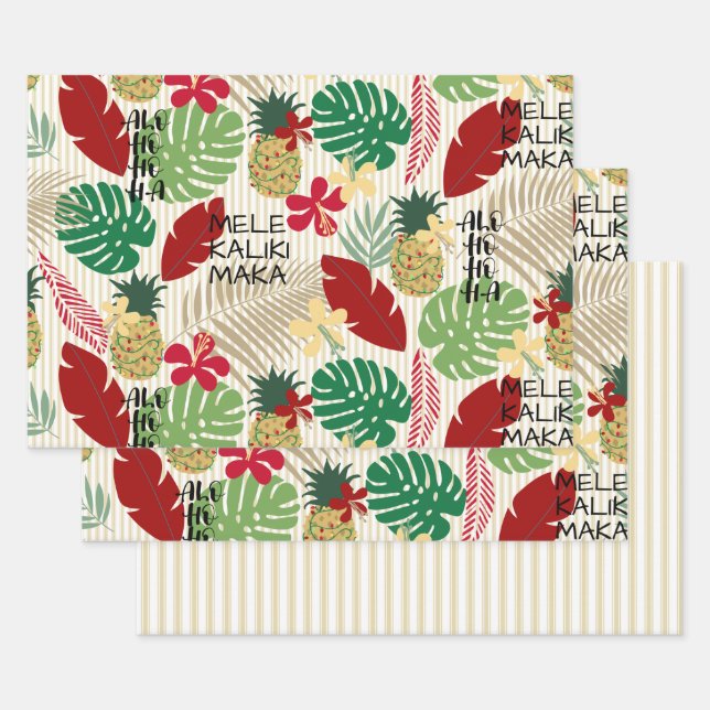 ALO-HO-HO-HA Hawaiian Tropical Holiday  Wrapping Paper Sheet (Set)