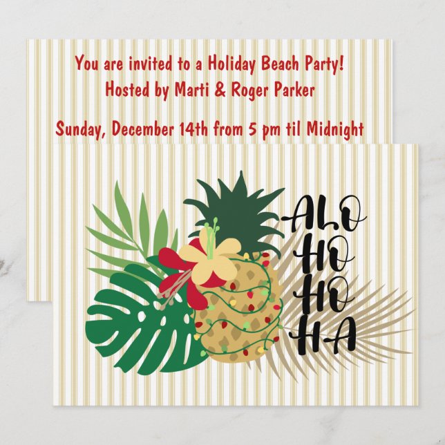 ALO-HO-HO-HA Hawaiian Tropical Pineapple Invitation (Front/Back)