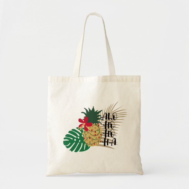 ALO-HO-HO-HA Hawaiian Tropical Pineapple Tote Bag (Front)