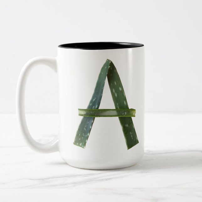 Aloe - Botanical Monogram Green Capital letter A  Two-Tone Coffee Mug (Left)