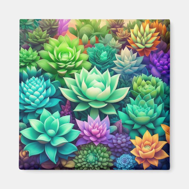 Aloe Vera and Succulents Collage Magnet (Front)