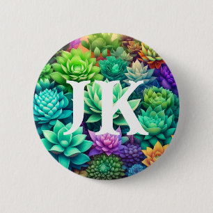 Aloe Vera and Succulents Collage Monogrammed 2 Inch Round Button