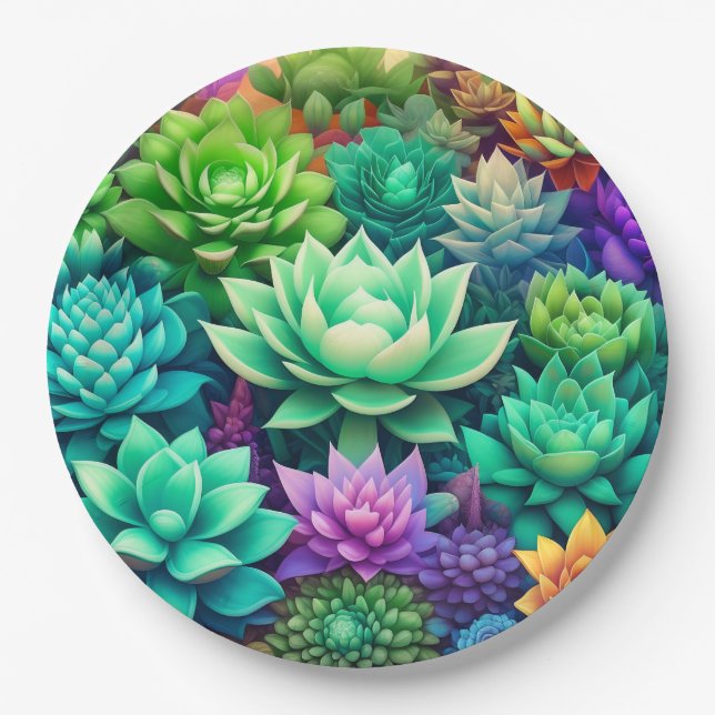 Aloe Vera and Succulents Collage Paper Plate (Front)