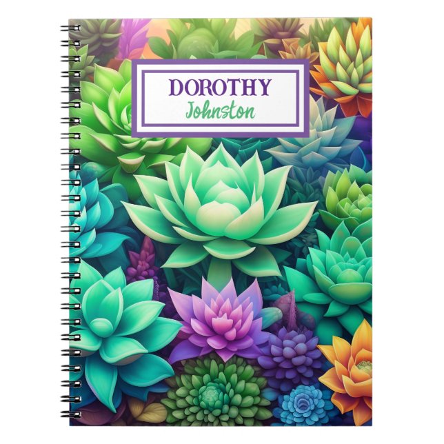 Aloe Vera and Succulents Collage Personalized Notebook (Front)