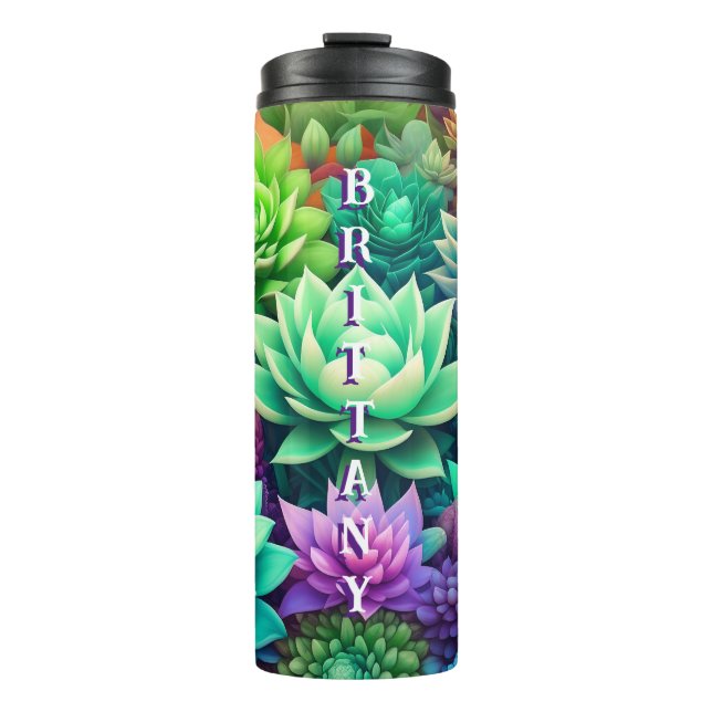 Aloe Vera and Succulents Collage Personalized Thermal Tumbler (Front)