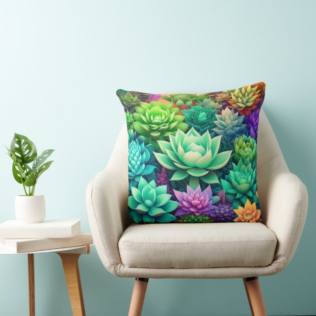 Aloe Vera and Succulents Collage Throw Pillow (Chair)