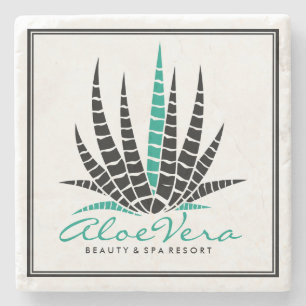 Aloe Vera Black & Teal Illustration Spa Resort Stone Coaster