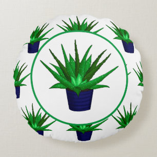 Aloe Vera Hand drawn Plant Round Pillow