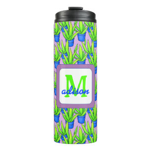Aloe Vera Plants Pattern Monogrammed Thermal Tumbler