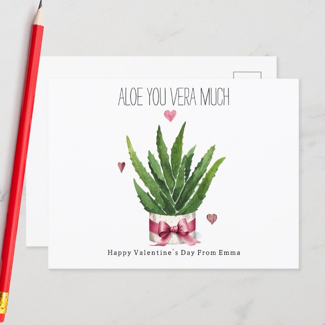 Aloe You Vera Much Pun Classroom Valentine  Postcard (Creator Uploaded)