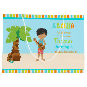 Aloha African American Boy Thank You Large Gift Bag