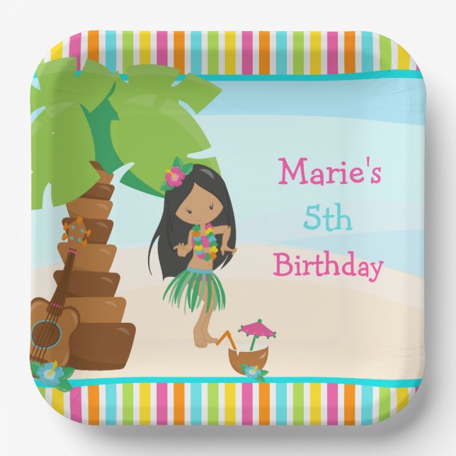Aloha African American Girl Party Paper Plate (Front)