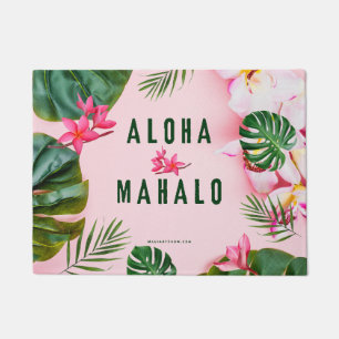 ALOHA AND MAHALO - PINK GREEN - DOOR MAT RUG