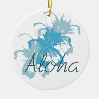 Aloha Aqua Blue Floral Ceramic Ornament