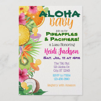 Aloha Baby, Pineapples & Pacifiers Baby Shower Invitation