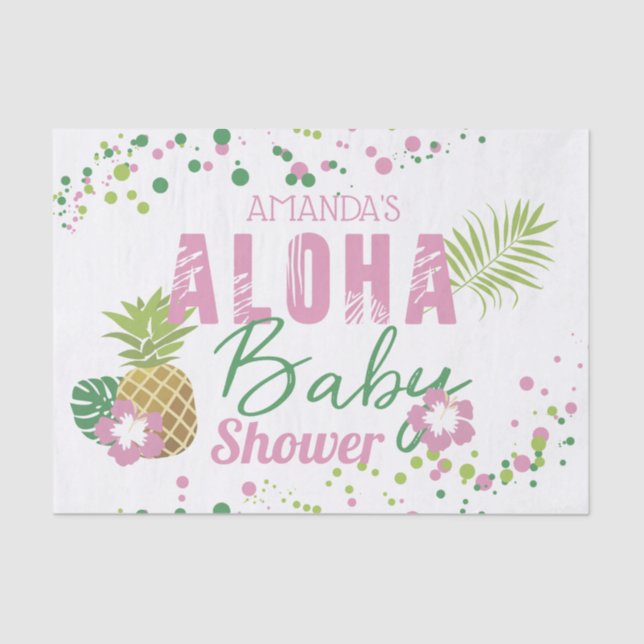 Aloha Baby Pink & Green Pineapple Baby Shower Tissue Paper (Front)