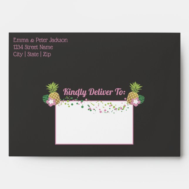 Aloha Baby Pink & Green Tropical Girl Baby Shower Envelope (Front)