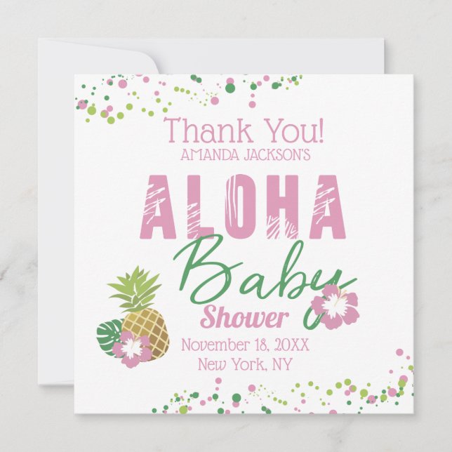 Aloha Baby Pink Green Tropical Pineapple Thank You (Front)