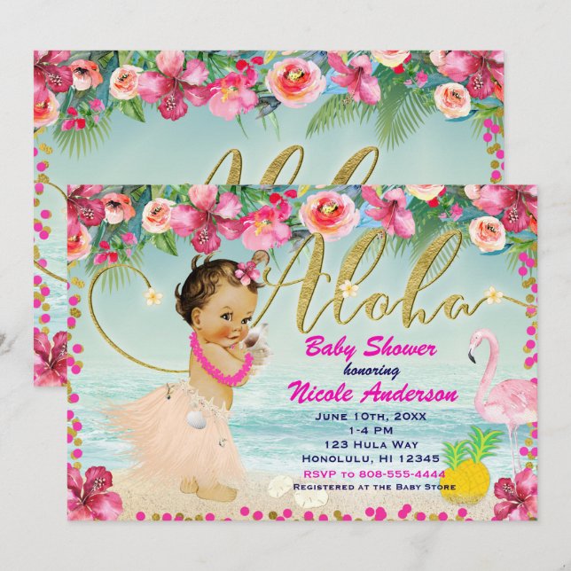 Aloha Baby shower Hawaiian Retro Beach Invitations (Devant / Derrière)