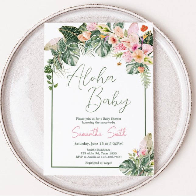 Aloha Baby Shower  Invitation (Aloha Pink Hawaiian Baby Shower Invitation)