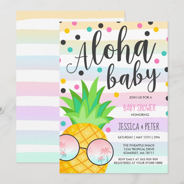 Aloha Baby shower Invitation Baby shower ananas (Devant / Derrière)