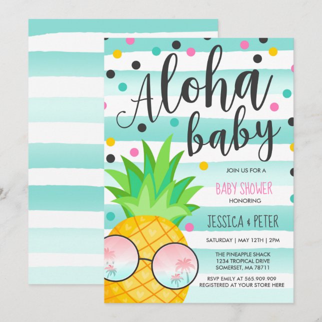 Aloha Baby shower Invitation Baby shower ananas (Devant / Derrière)