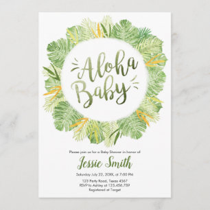 Aloha Baby shower Invitation Feuilles Tropical Ver
