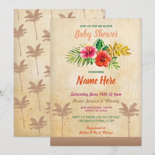 Aloha Baby Shower Luau Tropical Vintage Invite (Front/Back)