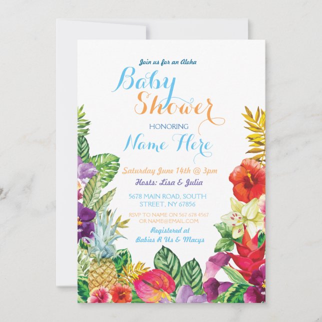 Aloha Baby Shower Tropical Luau Boy Blue Invite (Front)