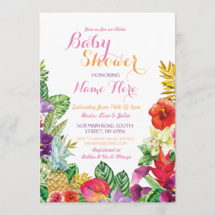 Aloha Baby Shower Tropical Luau Pink Invite