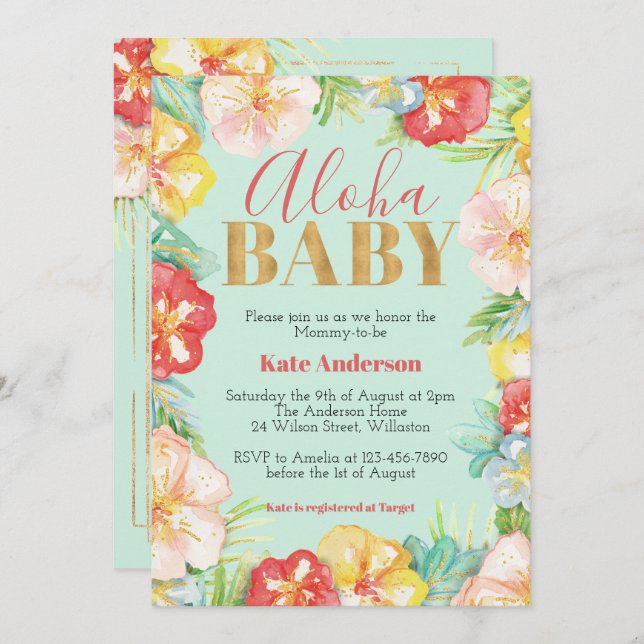 Aloha Baby Tropical Baby Shower Invitation (Front/Back)