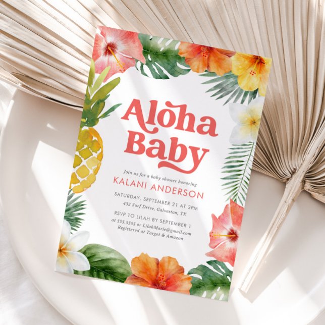 Aloha Baby Tropical Floral Baby Shower Invitation (Creator Uploaded)