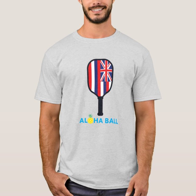 Aloha Ball Hawaii Flag Pickleball Paddle basic T-Shirt (Front)