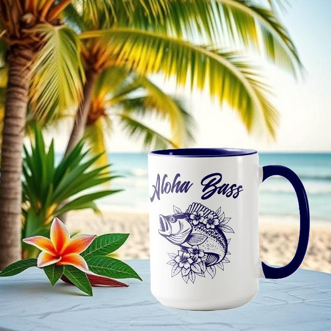 Aloha Bass-Hawaiian Blue Mug (Aloha Bass Bass Fish Hawaiian Tropical Flowers Fisherman Trend Fish Mug)