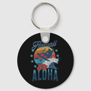 Aloha Beach Hawaii Surfing Vintage Hawaiian Retro Keychain