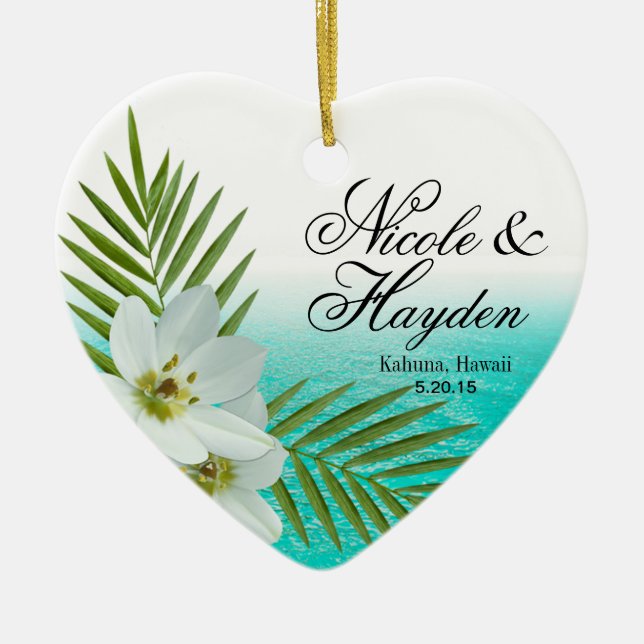 Aloha Beach Tropical Flowers Photo Ceramic Ornament (Front)