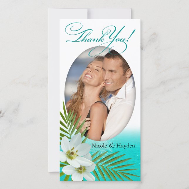 Aloha Beach Tropical Flowers Thank You Card (Front)